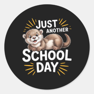 Schattige Otter Gewoon Een Andere School Dag Carto Ronde Sticker