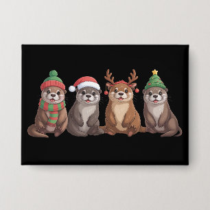 Schattige Otter Kerst Morsige Kerstlichtjes Dier Button
