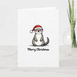 Schattige Otter Kerstman Hoed Winter Dier Vrolijk  Kaart