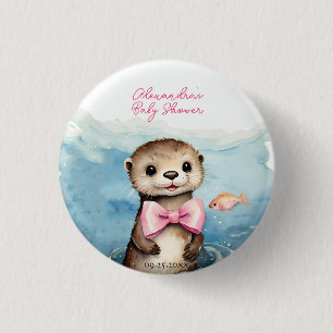 Schattige Otter Meisje Baby shower Ronde Button 3,2 Cm