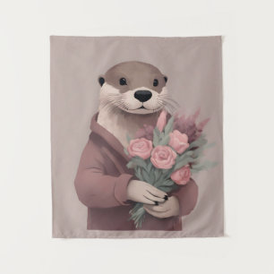 Schattige otter met bloemen wandkleed