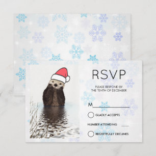 Schattige Otter met een Kerstmanhoed Kerst RSVP Kaart