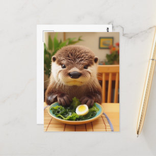 Schattige otter met een salade briefkaart