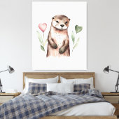 Schattige otter met hart Planten Canvas Afdruk (Insitu (Slaapkamer))