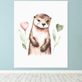 Schattige otter met hart Planten Canvas Afdruk (Insitu (Houten vloer))