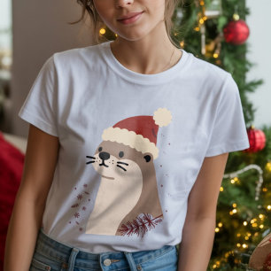 Schattige otter met kerstmuts, Holiday Animal Tri-Blend Shirt