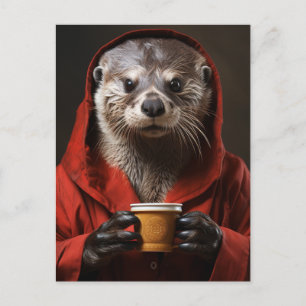 Schattige otter met koffie briefkaart