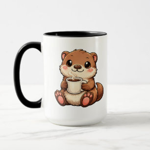 Schattige Otter met Koffie – Knus Kawaii Dier Mok