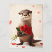 Schattige otter met rode rozen briefkaart (Voorkant)