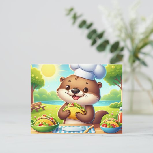 Schattige otter met taco's briefkaart (Staand voorkant)