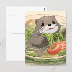 Schattige otter met zeewiersalade briefkaart