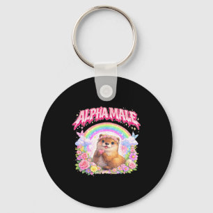Schattige otter regenboog bloemig grappig voor man sleutelhanger
