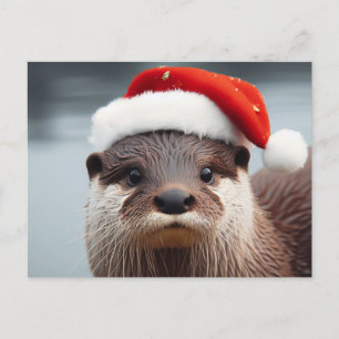 Schattige Otter Santa Hat Briefkaart