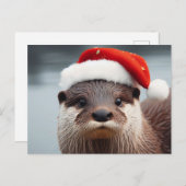 Schattige Otter Santa Hat Briefkaart (Voorkant / Achterkant)