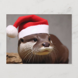 Schattige Otter Santa Hat Briefkaart