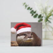Schattige Otter Santa Hat Briefkaart (Staand voorkant)