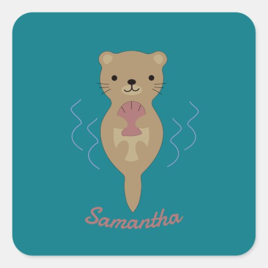 Schattige otter vierkante sticker (Voorkant)