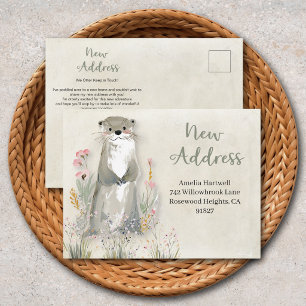 Schattige Otter Wilde Bloem Nieuw Adres Verhuizen Briefkaart