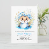 Schattige Otter's Enchanted Blue Floral Boy Baby s Kaart (Staand voorkant)