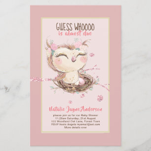 Schattige OWL Baby shower Girls of Boys Invitation Flyer