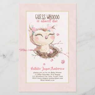 Schattige OWL Baby shower Girls of Boys Invitation Flyer