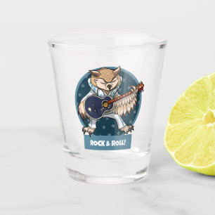 Schattige Owl Rock & Roll Cartoon zangeres met git Shot Glas