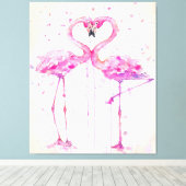 Schattige Paar Flamingo Liefde Print Kunst (Insitu (Houten vloer))
