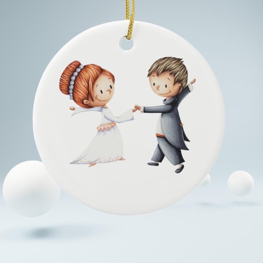 Schattige paar kerst bruiloft keramisch ornament