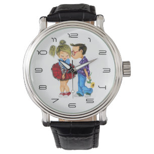 Schattige paar kijken horloge