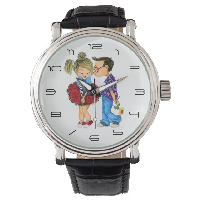 Schattige paar kijken horloge (Voorkant)