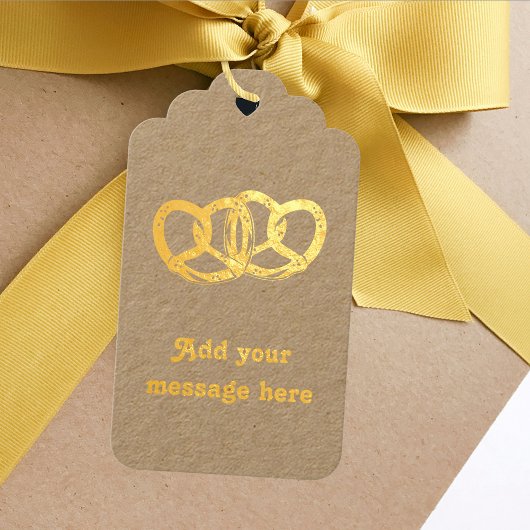 Schattige paar Pretzel vormt eigen tekst aan beide Cadeaulabels