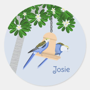 Schattige paar speelse papegaaien Rosellas Naam to Ronde Sticker