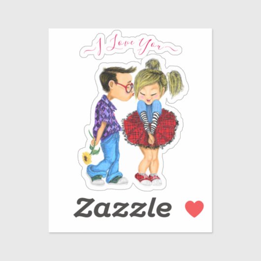 Schattige Paar Sticker met Tekst - I Love You (Vel)