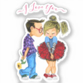 Schattige Paar Sticker met Tekst - I Love You (Voorkant)