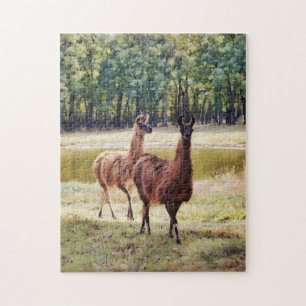 Schattige paar van Llama Natuur Art Puzzel Legpuzzel