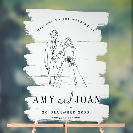 Schattige paar wit minimalistische bruiloft acryl bord (Neutraal)