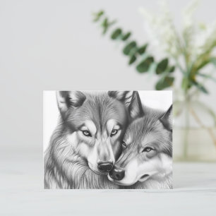 Schattige paar wolf dier in liefde hart briefkaart