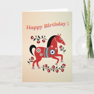 Schattige Paard en Bloemen - Happy Birthday Kaart