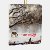 Schattige Paard In De wei Met Kardinalen Kerst Keramisch Ornament (Rechts)