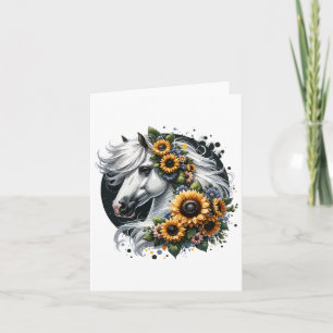 Schattige paard met zonnebloemen bloemenpaardrijde kaart