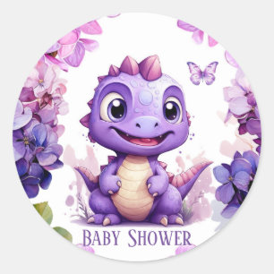 Schattige Paarse Dinosaurus Bloemen Meisje Baby sh Ronde Sticker