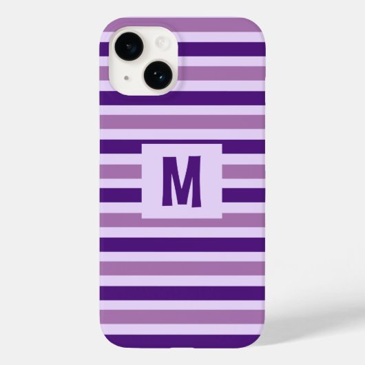 Schattige Paarse Gestreept Ontwerp Enig Initiaal Case-Mate iPhone Case (Achterkant)