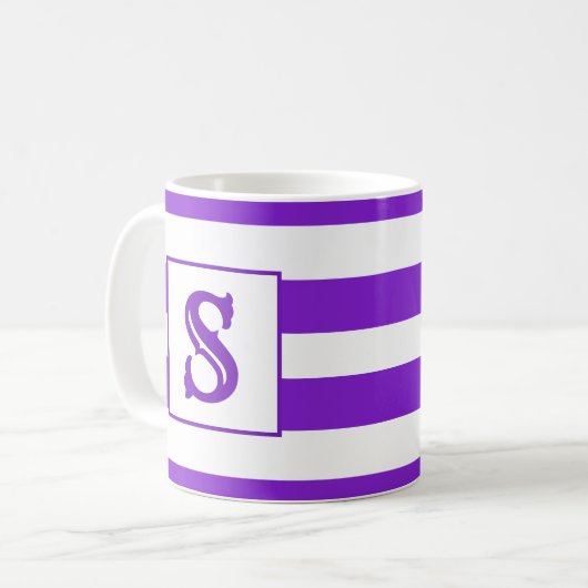 Schattige paarse Gestreept Ontwerp Enig Initiaal Koffiemok (Voorkant links)