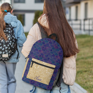 Schattige paarse & gouden gepersonaliseerde zeemee bedrukte rugzak