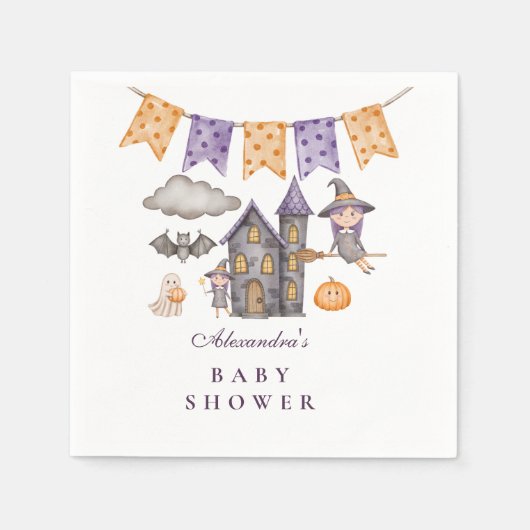 Schattige Paarse Halloween Baby shower Servet (Voorkant)
