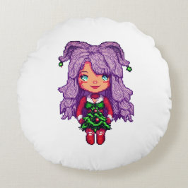 Schattige paarse meisje rond kussen