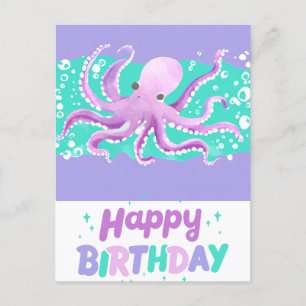 Schattige Paarse Octopus Helder Kleurrijke Gelukki Briefkaart