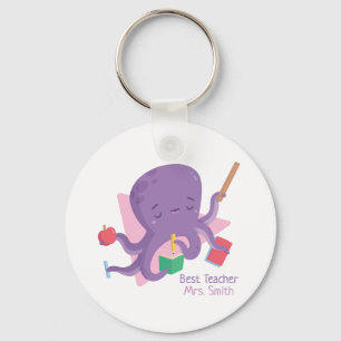 Schattige Paarse Octopus Leraar Gepersonaliseerd Sleutelhanger
