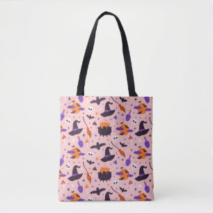 Schattige Paarse & Roze Halloween Patroon Draagtas