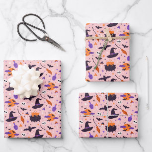 Schattige Paarse & Roze Halloween Patroon Inpakpapier Vel
